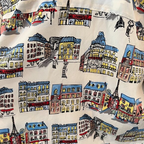 Karl Lagerfeld Whimsical Safari Style Button Down Shirt Paris Roll Tab Colorful - Picture 2 of 10